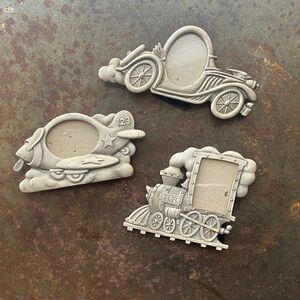 Pewter Transportation Picture Frame Lot of Three— Airplane, Car, and Airplane